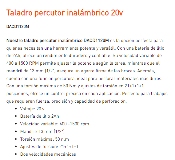 TALADRO INALAMBRICO (DACD1120M)