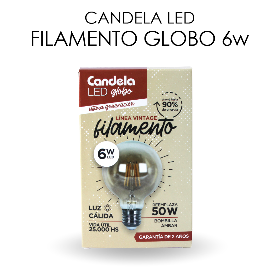 LED FILAMENTO GLOBO 6W CANDELA