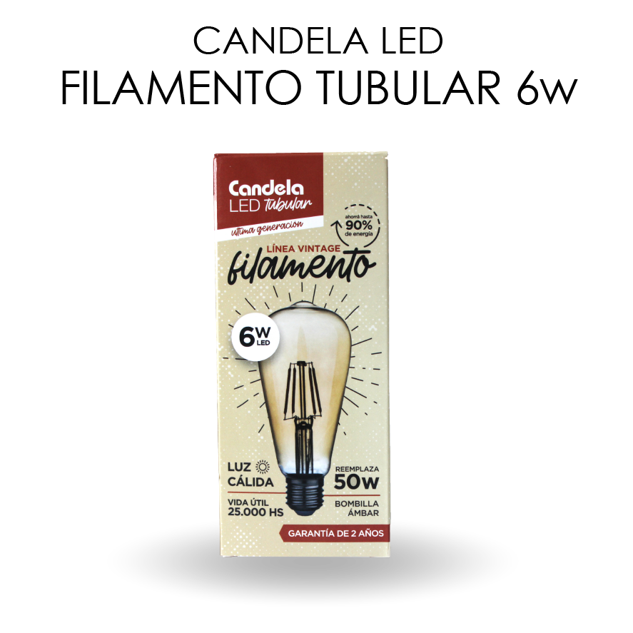 LED FILAMENTO TUBULAR 6W CANDELA