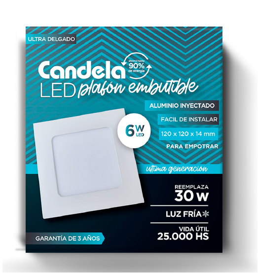 PLAFON LED CUADRADO EMBUTIR 6W CANDELA