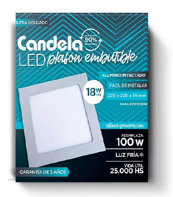 PLAFON CUADRADO BASE 18W CANDELA