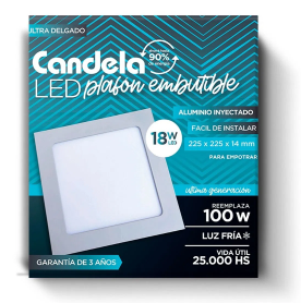 PLAFON LED CUADRADO EMBUTIR 18W CANDELA