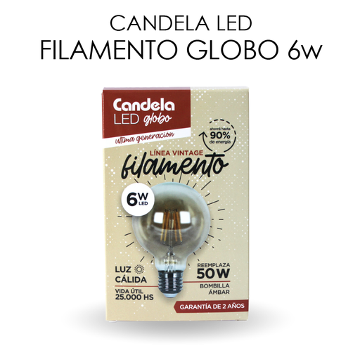 [64044] LED FILAMENTO GLOBO 6W CANDELA